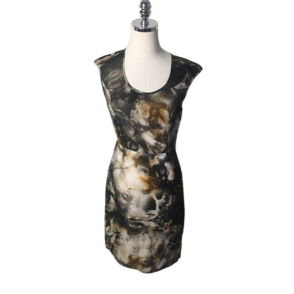 PIAZZA SEMPIONE Dress Size Small XS Sheer Sheath Brown Watercolor 100 Silk Italy - Picture 1 of 6